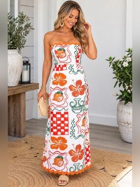 🎉SALE🎉 🆕🍅ONE AND ONLY: Strapless Ric Rac Trim Maxi Dress MEDIUM